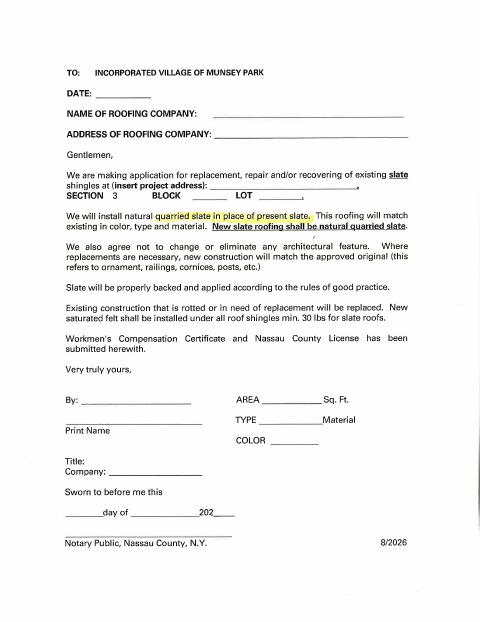 First page of the Slate Roof Affidavit