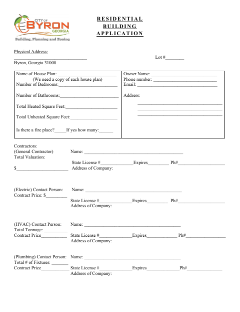 First page of the Residential Building Application