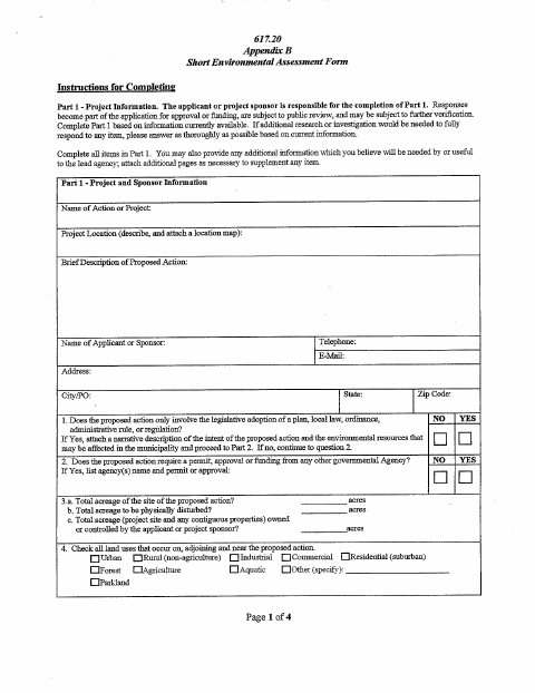 First page of the Short Environmental Assessment Form
