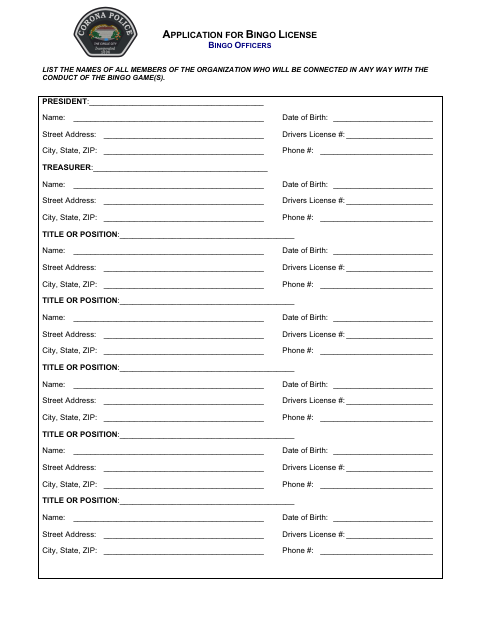 First page of the Bingo License Officers List