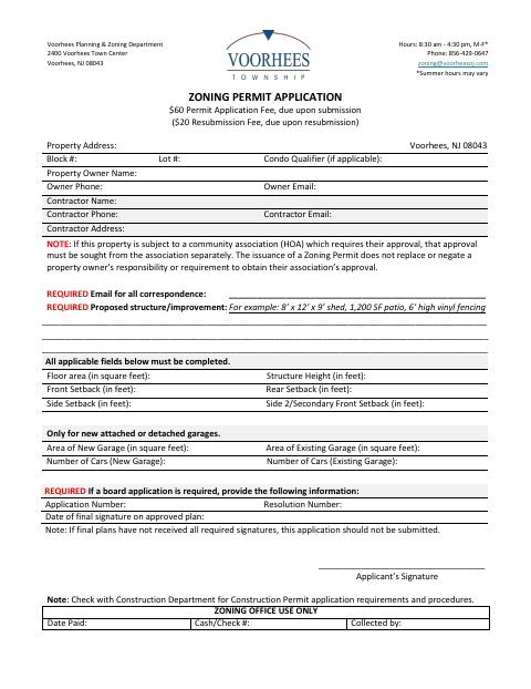 First page of the Zoning Permit Application