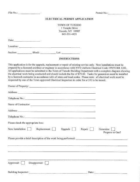 First page of the Electric Generator Permit Application