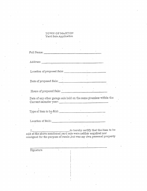 First page of the Yard Sale Application