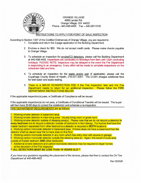 First page of the Point of Sale Inspection Application