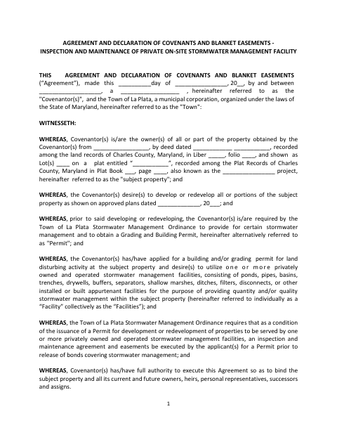 First page of the Private Single-Lot Stormwater Inspection and Maintenance Agreement