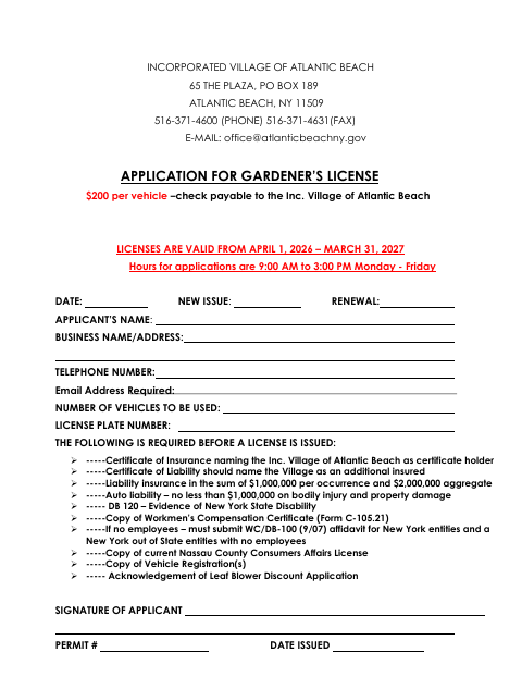 First page of the Application for Gardener’s License