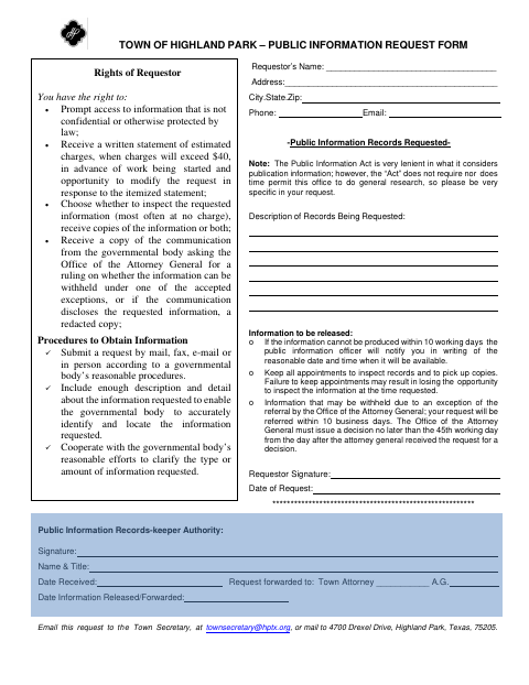 First page of the Public Information Request Form
