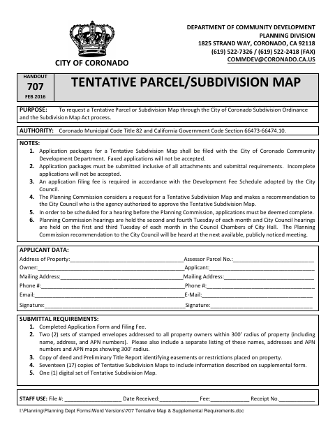 First page of the Tentative Parcel/Subdivision Map