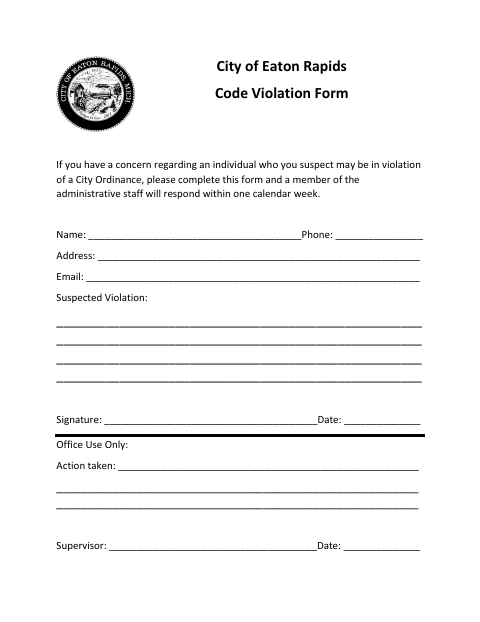 First page of the Code Violation Form