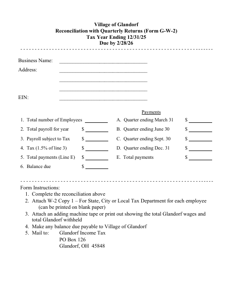 First page of the Reconciliation With Quarterly Returns