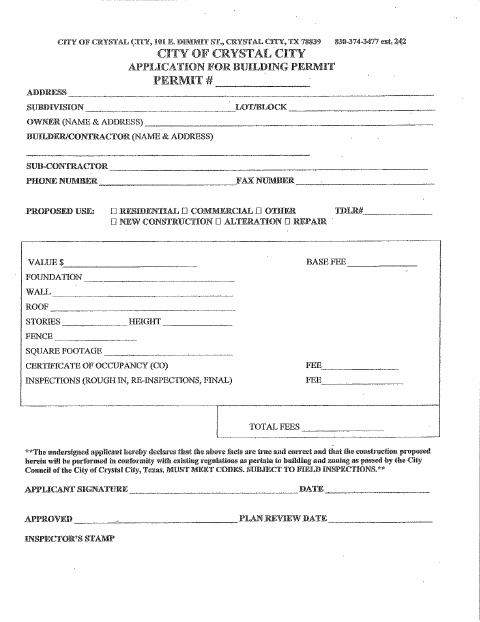 First page of the Application for Building Permit