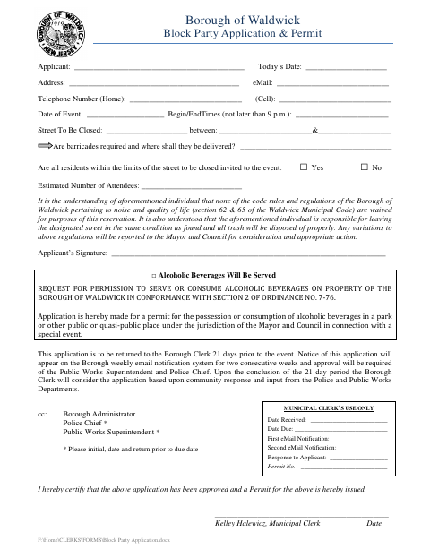 First page of the Block Party Application & Permit