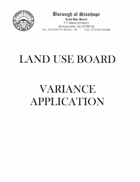 First page of the Land Use Board Variance Application