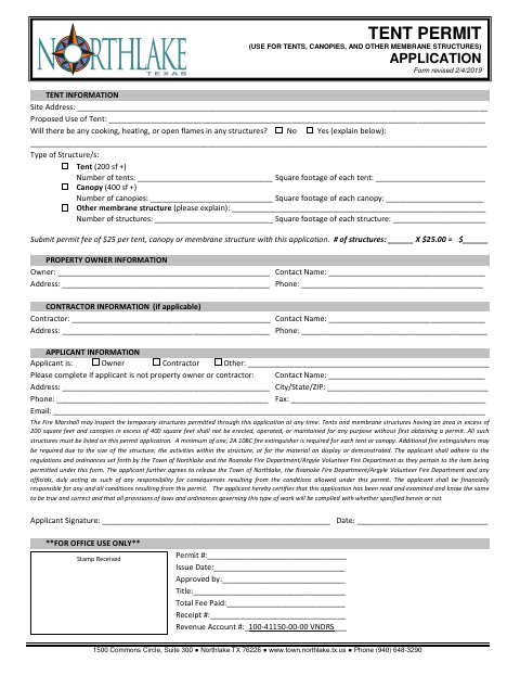 First page of the Tent Permit Application