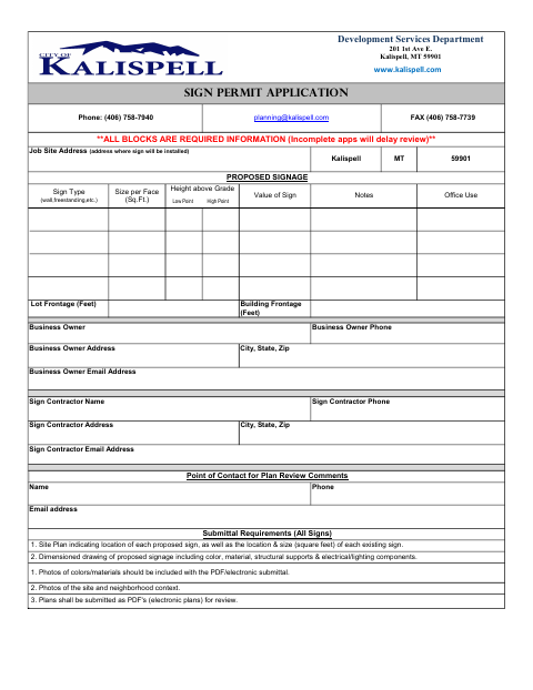 First page of the Sign Permit Application