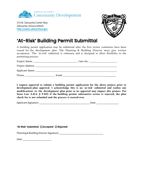 First page of the At-Risk Building Permit Submittal
