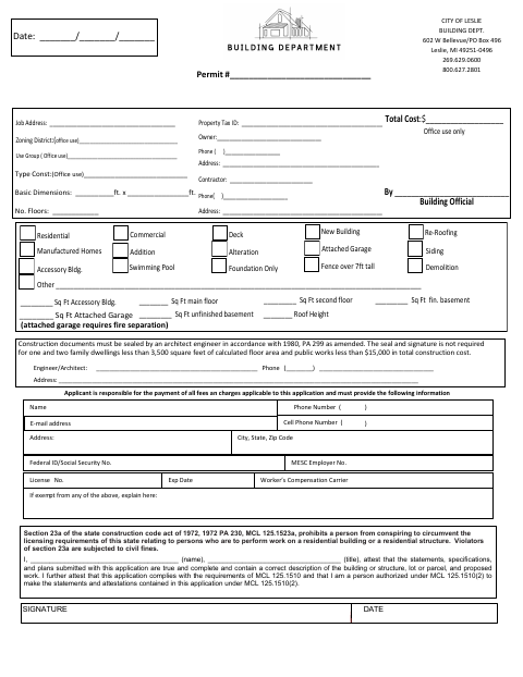 First page of the Commercial Building Permit