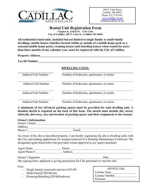 First page of the Rental Unit Registration Form