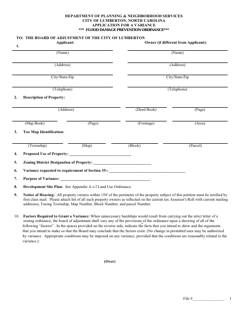 First page of the Flood Hazard Variance Application