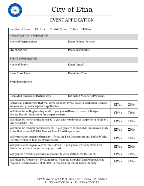 First page of the Event Application