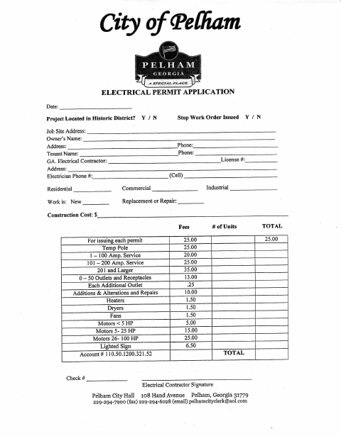 First page of the Electrical Permit Application
