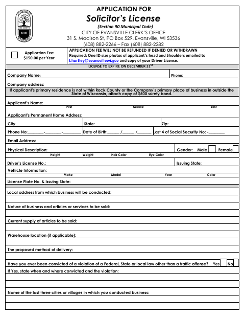 First page of the Solicitor’s License Application