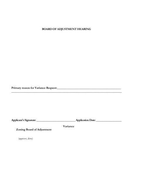 First page of the Variance Case Application