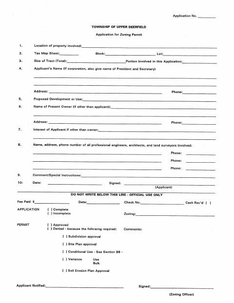 First page of the Application for Zoning Permit