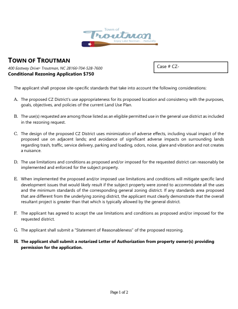 First page of the Conditional Rezoning Application