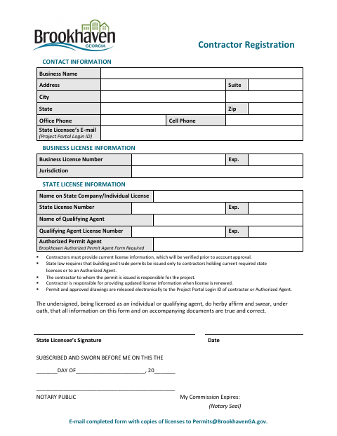 First page of the Contractor Registration Form