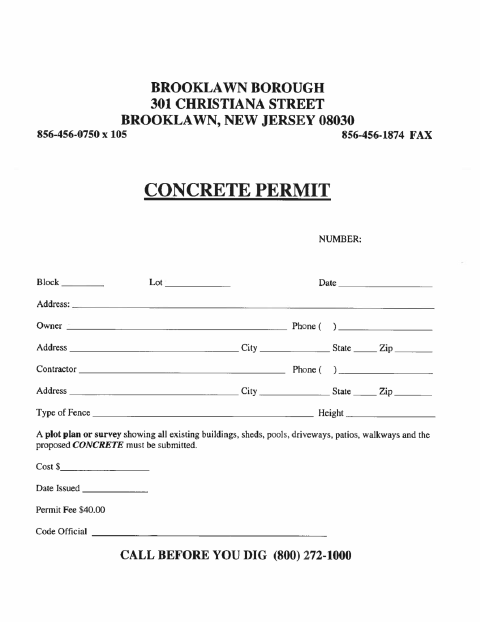 First page of the Concrete Permit Application