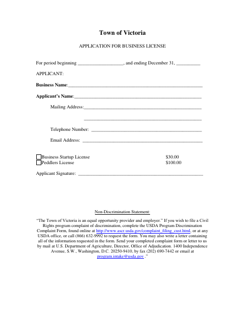 First page of the Business License Application
