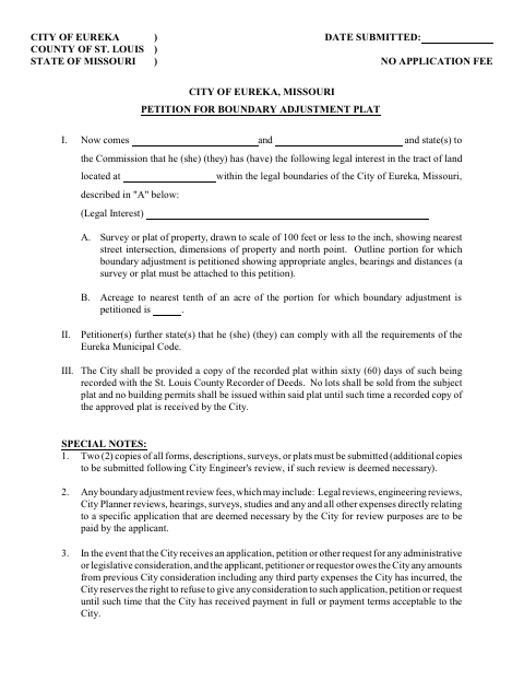 First page of the Petition for Boundary Adjustment Plat