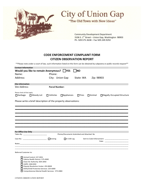 First page of the Citizen Observation Report