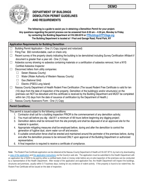 First page of the Demolition Permit Application Package