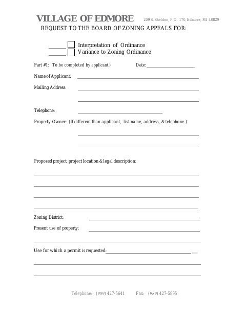 First page of the Request to the Board of Zoning Appeals