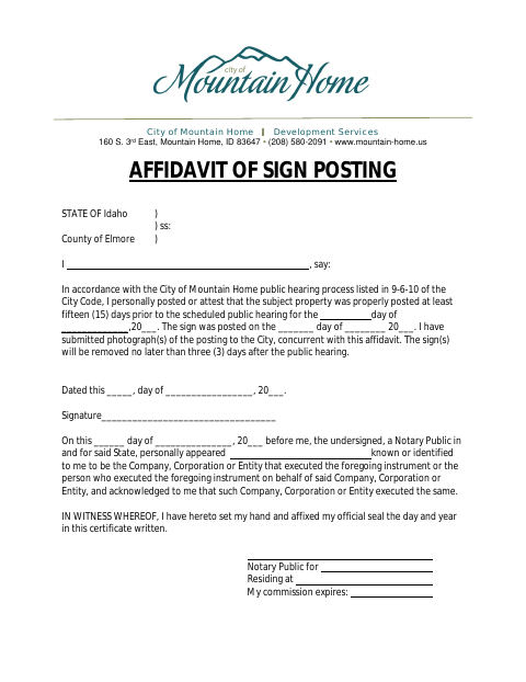 First page of the Affidavit of Sign Posting