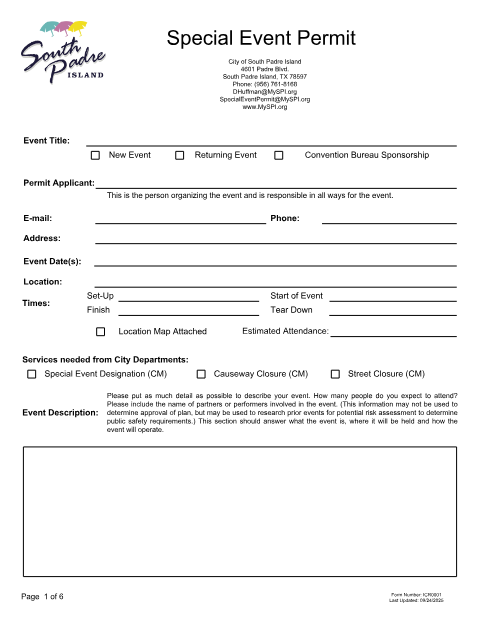 First page of the Special Event Permit