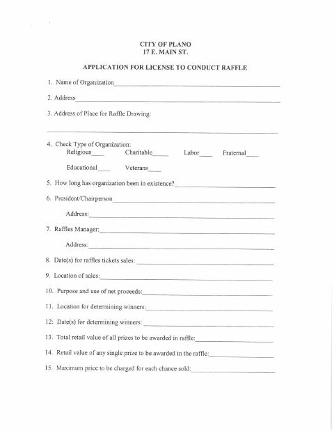 First page of the Application for License to Conduct Raffle