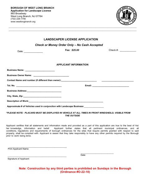 First page of the Application for Landscape License