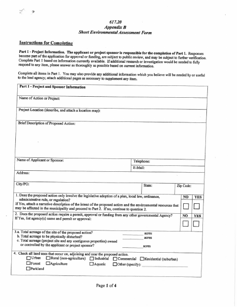 First page of the Short Environmental Assessment Form