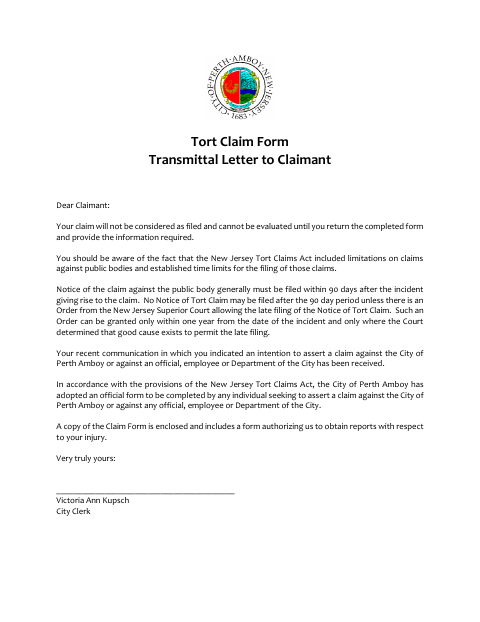 First page of the Tort Claim Form