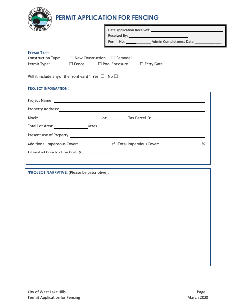 First page of the Permit Application for Fencing