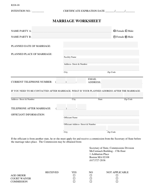 First page of the Notice of Intention of Marriage