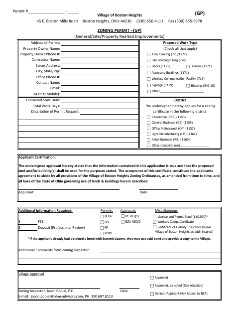 First page of the Zoning Permit – General/Site/Property-Related Improvements