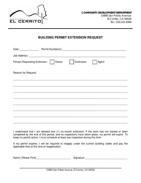First page of the Building Permit Extension Request