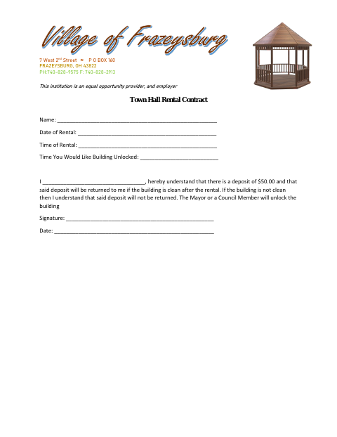 First page of the Town Hall Rental Contract