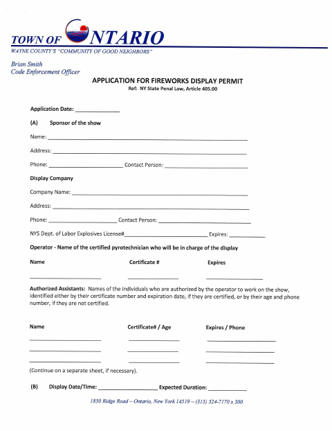 First page of the Fireworks Display Permit Application