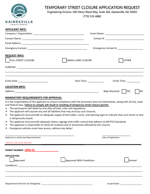 First page of the Temporary Street Closure Application Request