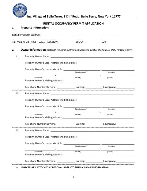 First page of the Rental Occupancy Permit Application